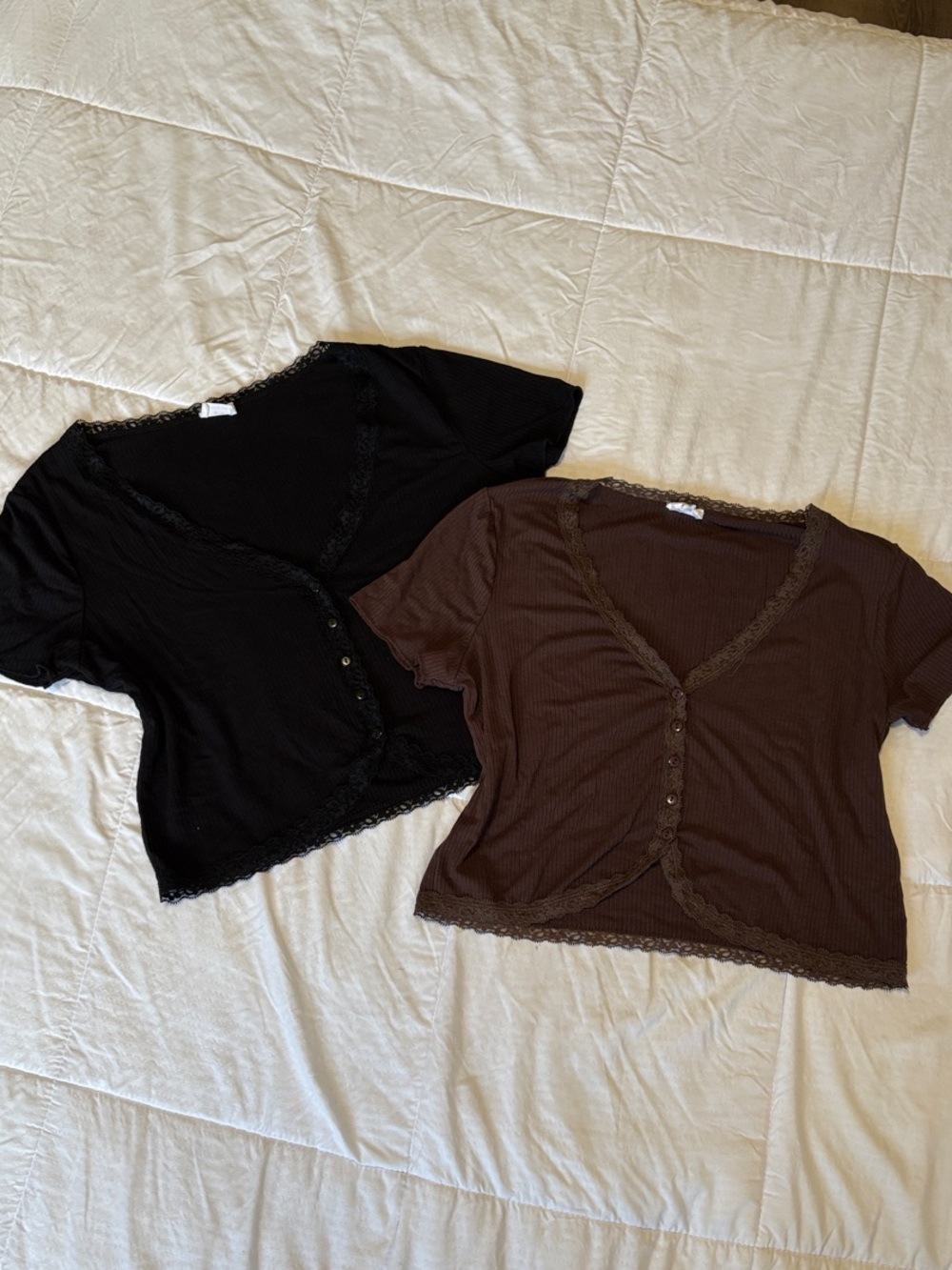 Cotton On Lace-Trim Ribbed Crop Top — Black & Brown
